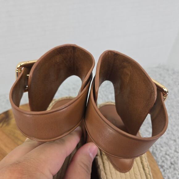 Coach Primrose Brown Leather Double Ankle Strap Platform Espadrille Wedge Sandal - Picture 13 of 16